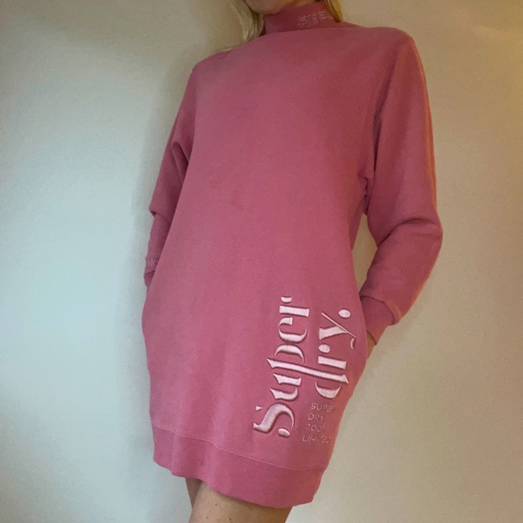 SUPERDRY | PINK LONG SLEEVE TURTLENECK SWEATSHIRT DRESS - Picture 3 of 7
